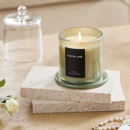 Living And Home Lime Basil And Citrus Scented  Soy Wax Candle With Glass Dome For Relaxation And Self-Care - thumbnail 2