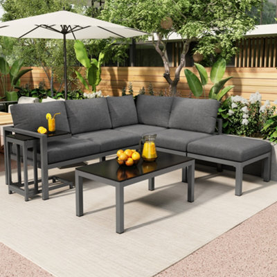 Btm Outdoor Garden Terrace Lounge Sofa Set For 4 To 5 People With Side Table And Coffee Table Grey Cushions Included - image 1