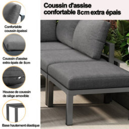 Btm Outdoor Garden Terrace Lounge Sofa Set For 4 To 5 People With Side Table And Coffee Table Grey Cushions Included - thumbnail 8
