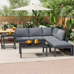 Btm Outdoor Garden Terrace Lounge Sofa Set For 4 To 5 People With Side Table And Coffee Table Grey Cushions Included - thumbnail 3