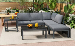 Btm Outdoor Garden Terrace Lounge Sofa Set For 4 To 5 People With Side Table And Coffee Table Grey Cushions Included - thumbnail 6