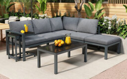 Btm Outdoor Garden Terrace Lounge Sofa Set For 4 To 5 People With Side Table And Coffee Table Grey Cushions Included - thumbnail 5