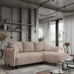 Sycylia Modern Corner Sofa Bed With Storage Wooden Frame Pine Slats Chipboard Hdf Freestanding 244X165Cm Pink Right