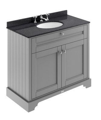 Hudson Reed Floor Standing Two Door Traditional Vanity Unit With 3 Tap Hole Black Marble Top & Basin In Storm Grey, 1020 X 470mm - image 1