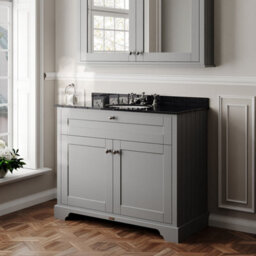 Hudson Reed Floor Standing Two Door Traditional Vanity Unit With 3 Tap Hole Black Marble Top & Basin In Storm Grey, 1020 X 470mm - thumbnail 4
