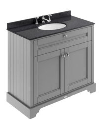 Hudson Reed Floor Standing Two Door Traditional Vanity Unit With 3 Tap Hole Black Marble Top & Basin In Storm Grey, 1020 X 470mm