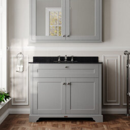 Hudson Reed Floor Standing Two Door Traditional Vanity Unit With 3 Tap Hole Black Marble Top & Basin In Storm Grey, 1020 X 470mm - thumbnail 2