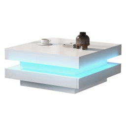 White Square High Gloss Coffee Table With 360 Rotating Top And Led Lights - thumbnail 9