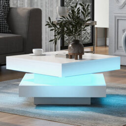 White Square High Gloss Coffee Table With 360 Rotating Top And Led Lights - thumbnail 4