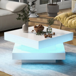 White Square High Gloss Coffee Table With 360 Rotating Top And Led Lights - thumbnail 2