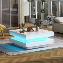 White Square High Gloss Coffee Table With 360 Rotating Top And Led Lights - thumbnail 5