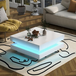 White Square High Gloss Coffee Table With 360 Rotating Top And Led Lights - thumbnail 6