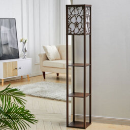 Living And Home 160Cm E27 Base Walnut Flower Wooden Floor Lamp Floor Light With Storage Shelves And Foot Switch For Bedroom Living Room - thumbnail 2
