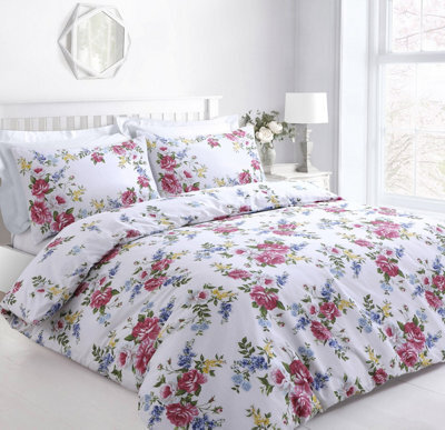 Velosso Romantic Floral Print Duvet Cover & Pillowcase Set, Button Enclosure, Easy Care Machine Washable - Multicolour