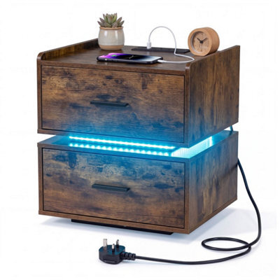 Nightstand With Charging Station And Led Bedside Table - image 1