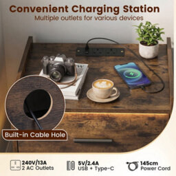 Nightstand With Charging Station And Led Bedside Table - thumbnail 4