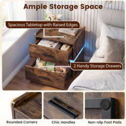 Nightstand With Charging Station And Led Bedside Table - thumbnail 6