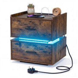 Nightstand With Charging Station And Led Bedside Table - thumbnail 1