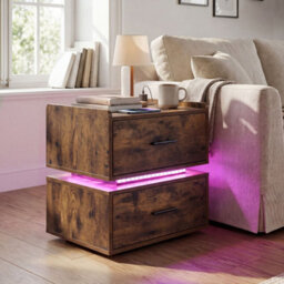Nightstand With Charging Station And Led Bedside Table - thumbnail 3