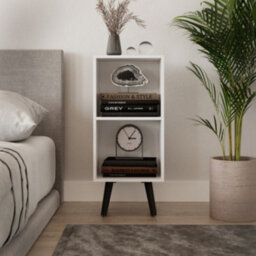 Urbn-Living Urbnliving 2 Tier 53Cm Height White Wooden Storage Cube Bookcase Scandinavian Style Black Legs - thumbnail 3