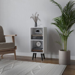 Urbn-Living Urbnliving 2 Tier 53Cm Height White Wooden Storage Cube Bookcase Scandinavian Style Black Legs - thumbnail 2