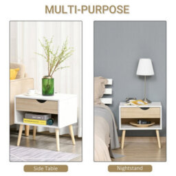 Wyld Haus Basuve White And Oak Bedside Table With Drawer And Shelf, 50W X 39D X 51H Cm - thumbnail 4
