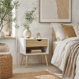 Wyld Haus Basuve White And Oak Bedside Table With Drawer And Shelf, 50W X 39D X 51H Cm