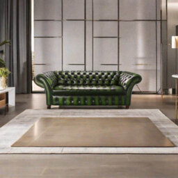 Chesterfield 3 Seater Sofa Buttoned Seat Antique Green Leather In Balmoral Style - thumbnail 2