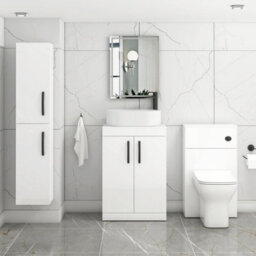 Royal Bathrooms Turin 600mm Freestanding Bathroom Vanity Unit With Sink 2 Door Gloss White & Peak Countertop Basin - thumbnail 3