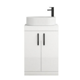 Royal Bathrooms Turin 600mm Freestanding Bathroom Vanity Unit With Sink 2 Door Gloss White & Peak Countertop Basin - thumbnail 5