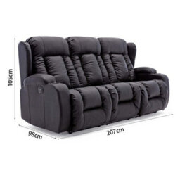 More4Homes Caesar Electric High Back Luxury Bond Grade Leather Recliner 3 Seater Sofa (Black) - thumbnail 7