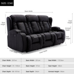 More4Homes Caesar Electric High Back Luxury Bond Grade Leather Recliner 3 Seater Sofa (Black) - thumbnail 9