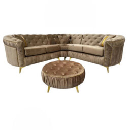 Stratus Interiors Ambassador Footstool Chesterfield Toronto Metal Trim Fabric - No Frills - Gold Trim - thumbnail 2