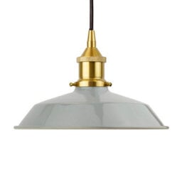 French Grey Small Trinity Metal Painted Dome Pendant Light With Polished Brass Lamp Holder And Black Round Cable - Se Home - thumbnail 1