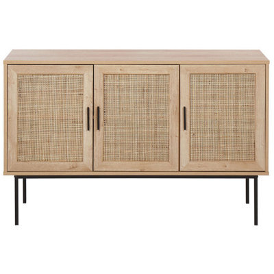 Beliani 3-Door Sideboard With Natural Rattan Front And Powder-Coated Black Metal Legs, 76 X 120 Cm - image 1