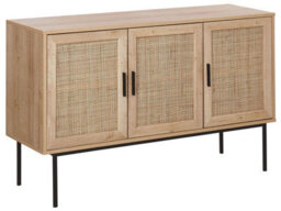 Beliani 3-Door Sideboard With Natural Rattan Front And Powder-Coated Black Metal Legs, 76 X 120 Cm - thumbnail 3