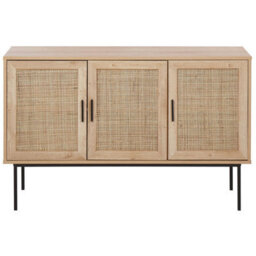Beliani 3-Door Sideboard With Natural Rattan Front And Powder-Coated Black Metal Legs, 76 X 120 Cm - thumbnail 1