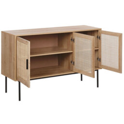 Beliani 3-Door Sideboard With Natural Rattan Front And Powder-Coated Black Metal Legs, 76 X 120 Cm - thumbnail 5