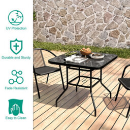 Breeins 80Cm W Square Wrought Iron Style Outdoor Garden Table With Tempered Glass Top And Parasol Hole, Black - thumbnail 6