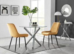 Furniturebox Uk Selina Round Dining Table And 2 Mustard Pesaro Black Leg Chairs