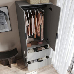 Urbn-Living Urbnliving 179Cm Height 2 Door 2 Drawer Minimalist Bedroom Grey Wardrobe Storage & Hanging Rail - thumbnail 6