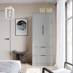 Urbn-Living Urbnliving 179Cm Height 2 Door 2 Drawer Minimalist Bedroom Grey Wardrobe Storage & Hanging Rail - thumbnail 1