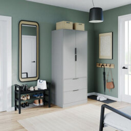 Urbn-Living Urbnliving 179Cm Height 2 Door 2 Drawer Minimalist Bedroom Grey Wardrobe Storage & Hanging Rail - thumbnail 2