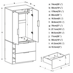 Urbn-Living Urbnliving 179Cm Height 2 Door 2 Drawer Minimalist Bedroom Grey Wardrobe Storage & Hanging Rail - thumbnail 7