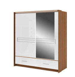 Arte Amsterdam 208Cm Sliding Door Wardrobe - Walnut Frame, White High Gloss & Mirror Finish - thumbnail 2