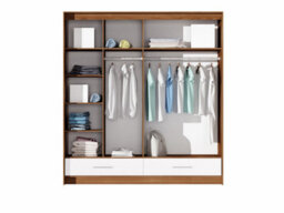Arte Amsterdam 208Cm Sliding Door Wardrobe - Walnut Frame, White High Gloss & Mirror Finish - thumbnail 3