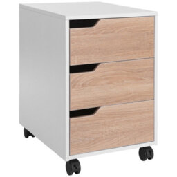 HOMCOM Mdf Mobile File Cabinet W/ 3 Drawers Locking Wheels Metal Rails Oak Tone White - thumbnail 2