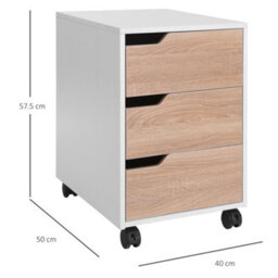 HOMCOM Mdf Mobile File Cabinet W/ 3 Drawers Locking Wheels Metal Rails Oak Tone White - thumbnail 3