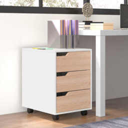HOMCOM Mdf Mobile File Cabinet W/ 3 Drawers Locking Wheels Metal Rails Oak Tone White - thumbnail 1