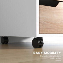HOMCOM Mdf Mobile File Cabinet W/ 3 Drawers Locking Wheels Metal Rails Oak Tone White - thumbnail 6